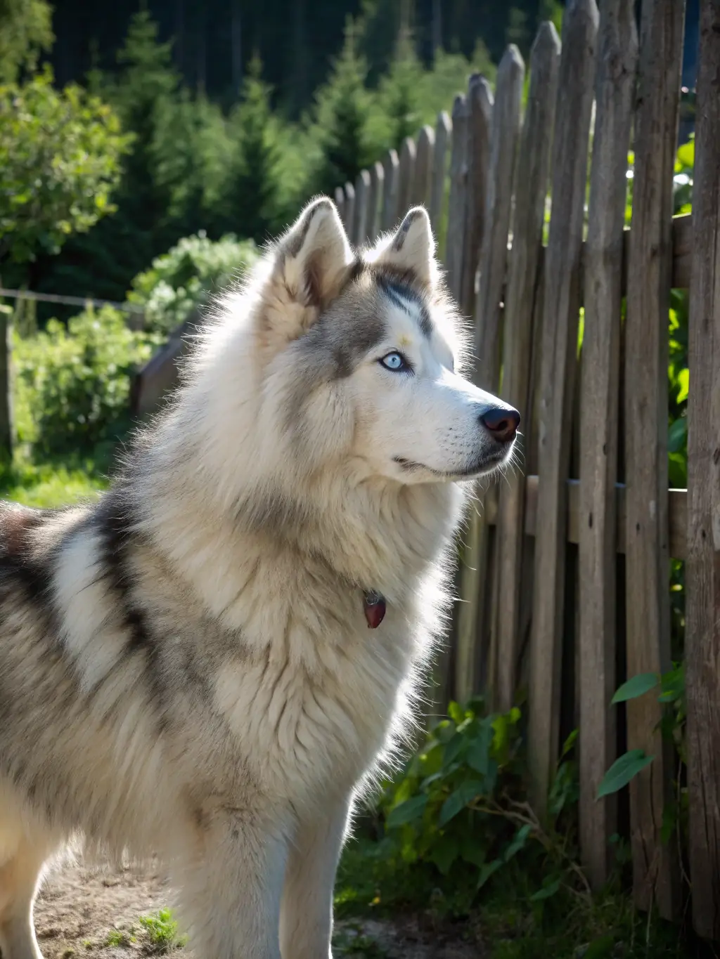 Siberian Husky με γαλάζια μάτια κοιτάζει προσεκτικά το περιβάλλον