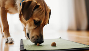 Σκύλος ψάχνει λιχουδιές σε παιχνίδι nosework